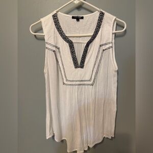 Papermoon White Sleeveless Blouse with Black Geometric Trim. Small